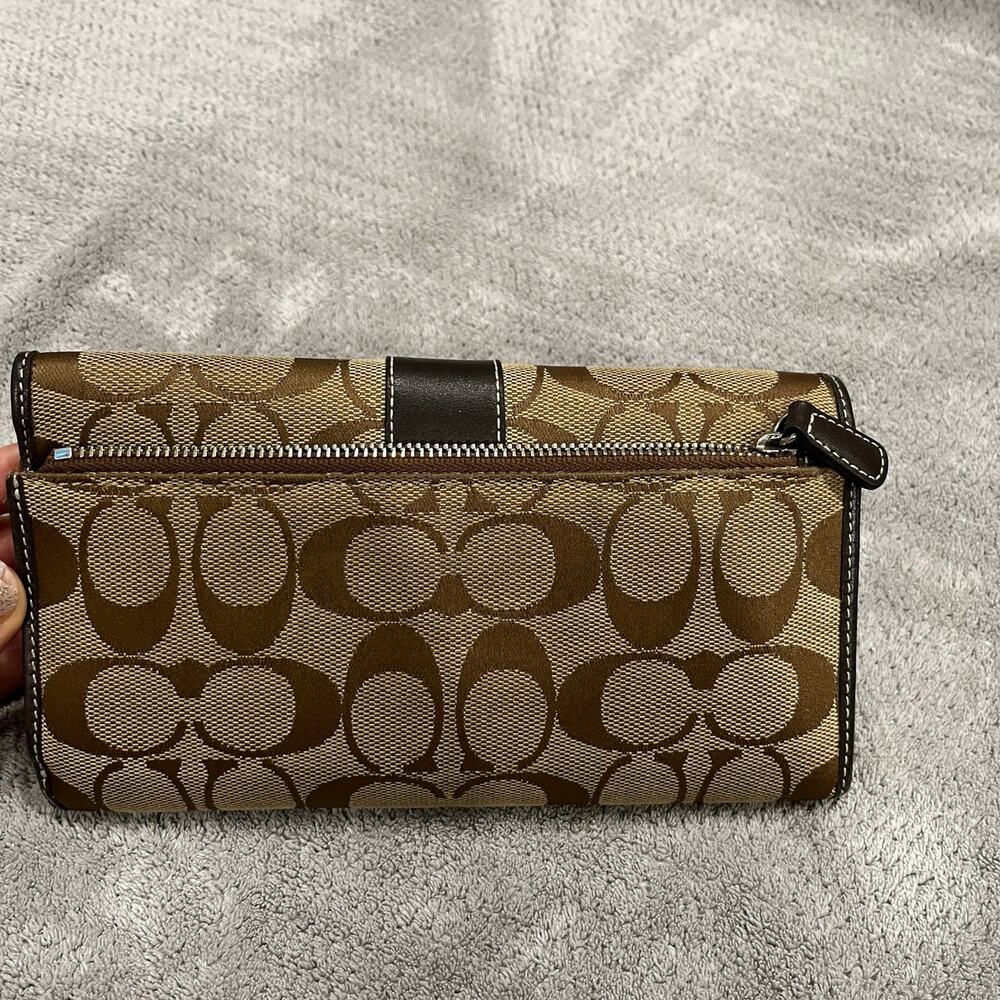 Vintage Coach Signature Trifold Stripe Wallet Check Fold Zippered Side Pocket - Picture 6 of 8